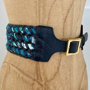 Tory Burch Black Printed Woven Leather Belt size S